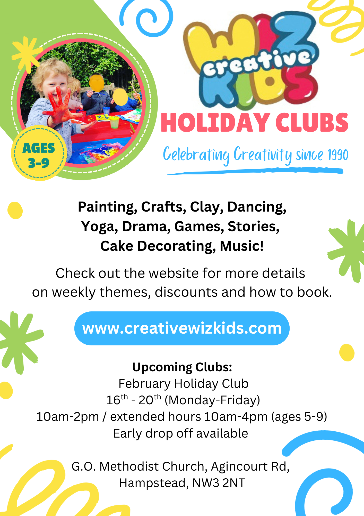 February Holiday Club Flyer, contains dates and times and a brief description of the Holiday Clubs.
